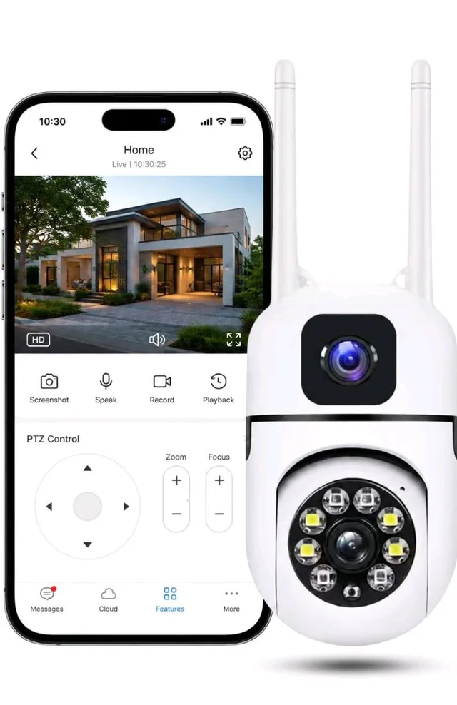 Eyetech 4+4MP Smart WiFi PTZ CCTV Camera for Home Outdoor | 360° View | Color Night Vision | Two Way Audio | Wireless Security Camera with Mobile App V380 Pro (Dual Lens Mini Dome2)