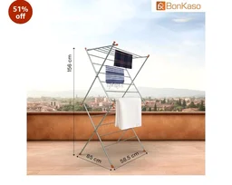 BonKaso Heavy Duty 3-Tier Foldable Cloth Drying Stand with 16 Rods & 8 Hooks for Indoor, Outdoor & Balcony Use | Durable Foldable Cloth Stand for Drying Laundry (85D x 58.5W x 156H) Silver & Orange
300+ bought in past month
51%
off