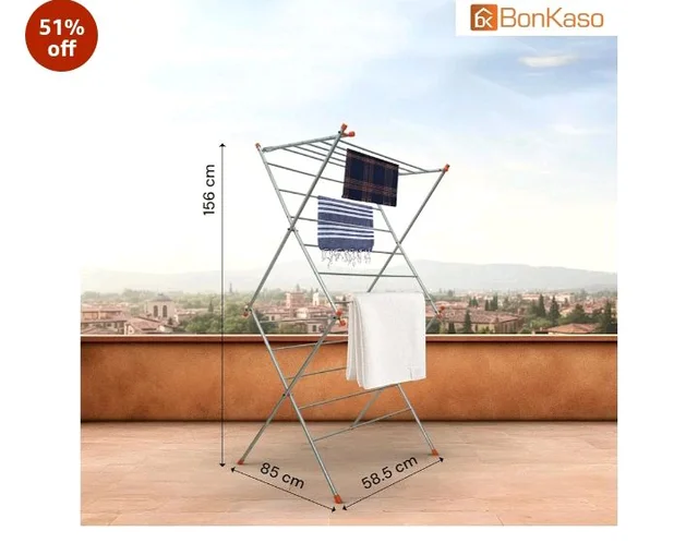 BonKaso Heavy Duty 3-Tier Foldable Cloth Drying Stand with 16 Rods & 8 Hooks for Indoor, Outdoor & Balcony Use | Durable Foldable Cloth Stand for Drying Laundry (85D x 58.5W x 156H) Silver & Orange
300+ bought in past month
51%
off