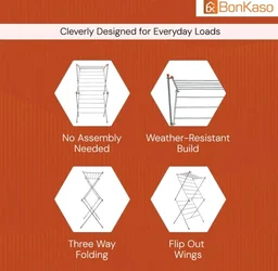 BonKaso Heavy Duty 3-Tier Foldable Cloth Drying Stand with 16 Rods & 8 Hooks for Indoor, Outdoor & Balcony Use | Durable Foldable Cloth Stand for Drying Laundry (85D x 58.5W x 156H) Silver & Orange
300+ bought in past month
51%
off