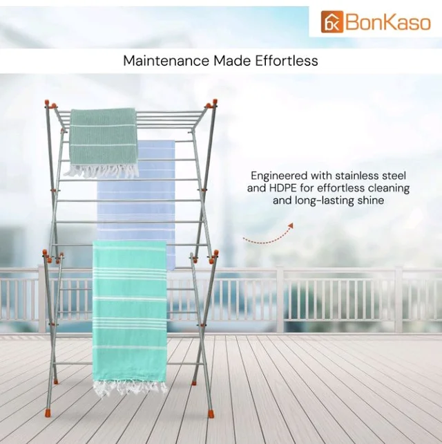 BonKaso Heavy Duty 3-Tier Foldable Cloth Drying Stand with 16 Rods & 8 Hooks for Indoor, Outdoor & Balcony Use | Durable Foldable Cloth Stand for Drying Laundry (85D x 58.5W x 156H) Silver & Orange
300+ bought in past month
51%
off