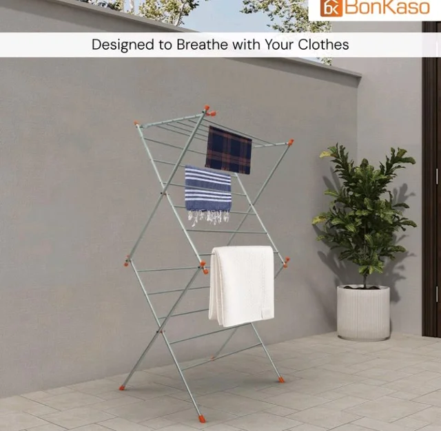 BonKaso Heavy Duty 3-Tier Foldable Cloth Drying Stand with 16 Rods & 8 Hooks for Indoor, Outdoor & Balcony Use | Durable Foldable Cloth Stand for Drying Laundry (85D x 58.5W x 156H) Silver & Orange
300+ bought in past month
51%
off