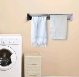 BonKaso Stainless Steel Space Saver Folding Cloth Dryer Stand Wall Mounted Retractable Clothes Drying Rope Hanger, Foldable Cloth line Use Indoor and Outdoor for Home Black & White