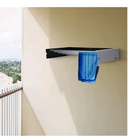 BonKaso Stainless Steel Space Saver Folding Cloth Dryer Stand Wall Mounted Retractable Clothes Drying Rope Hanger, Foldable Cloth line Use Indoor and Outdoor for Home Black & White