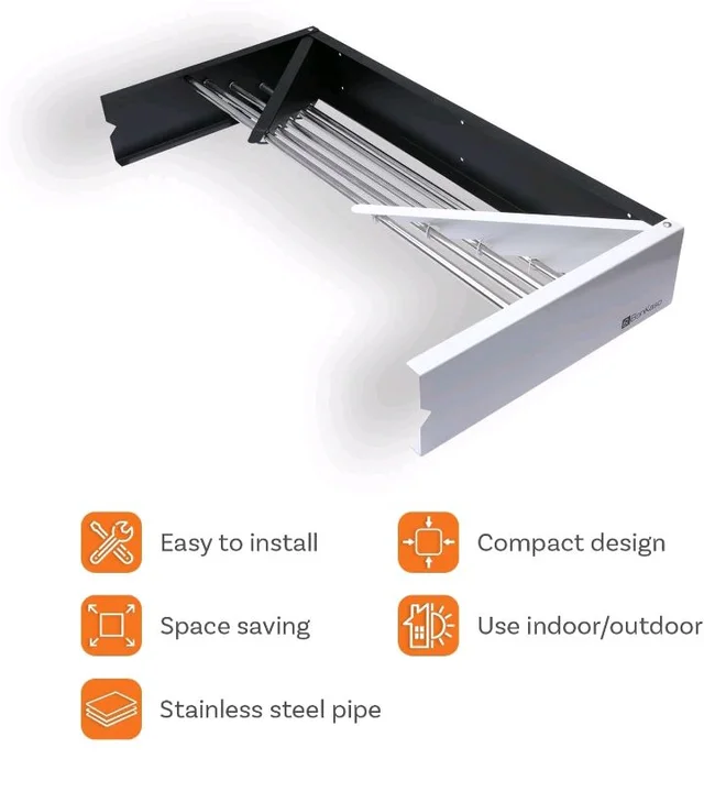 BonKaso Stainless Steel Space Saver Folding Cloth Dryer Stand Wall Mounted Retractable Clothes Drying Rope Hanger, Foldable Cloth line Use Indoor and Outdoor for Home Black & White