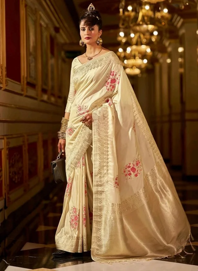 SWORNOF Women's Banarasi silk Saree With Unstitched Blouse Piece