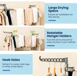 FLIPZON Premium 3 Layer Clothes Drying Stand with Wheels | Foldable Wings | Double Pole Alloy Steel Rack | 360° Rotatable Hanger Rods | Portable Balcony Laundry Dryer (White & Grey)