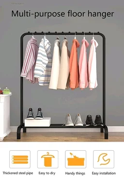 Heavy Duty Clothes Drying Stand for Clothes – Double Rod Cloth Drying Stand Metal with Wheels & Side Hooks | Foldable Clothes Rack Kapde Stand for Balcony,Bedroom,Home
