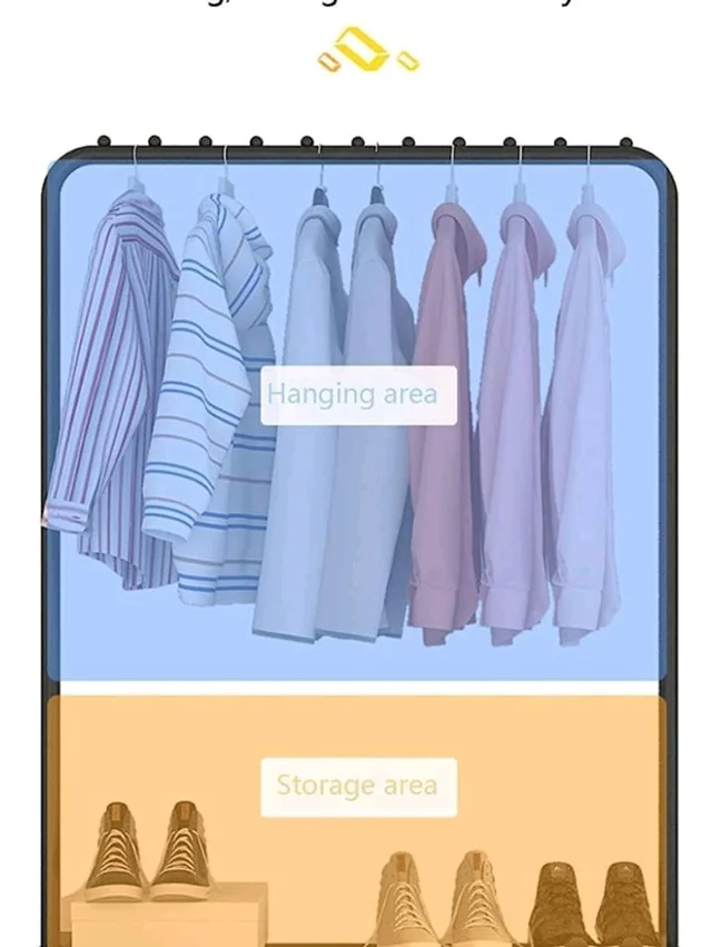 Heavy Duty Clothes Drying Stand for Clothes – Double Rod Cloth Drying Stand Metal with Wheels & Side Hooks | Foldable Clothes Rack Kapde Stand for Balcony,Bedroom,Home