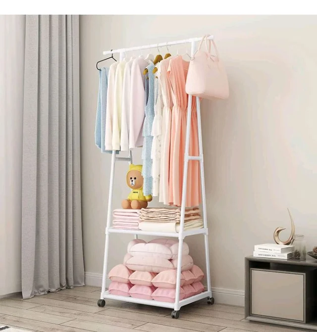 Lukzer A-Shape Metal Garment Rack with 2 Bottom Shelves, Portable Closet Organizer for Bedroom, Clothes Hanging Stand for Living Room, White - 160x55x42cm, MGR-010
