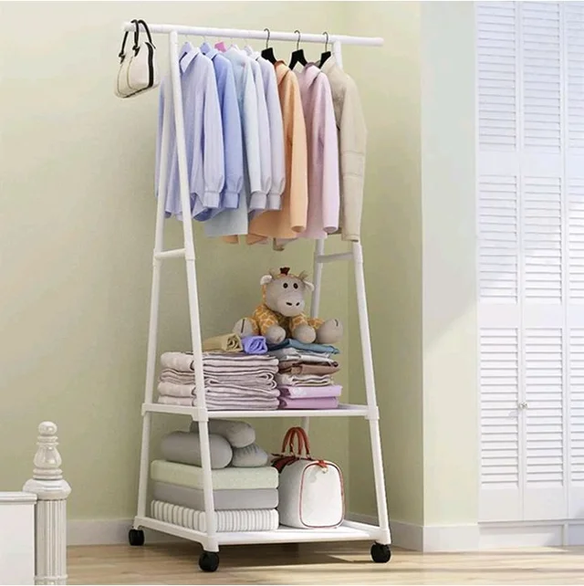 Lukzer A-Shape Metal Garment Rack with 2 Bottom Shelves, Portable Closet Organizer for Bedroom, Clothes Hanging Stand for Living Room, White - 160x55x42cm, MGR-010