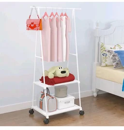 Lukzer A-Shape Metal Garment Rack with 2 Bottom Shelves, Portable Closet Organizer for Bedroom, Clothes Hanging Stand for Living Room, White - 160x55x42cm, MGR-010