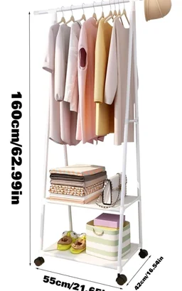 Lukzer A-Shape Metal Garment Rack with 2 Bottom Shelves, Portable Closet Organizer for Bedroom, Clothes Hanging Stand for Living Room, White - 160x55x42cm, MGR-010