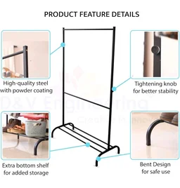 Engineering Heavy-Duty Metal Clothes Rack, Freestanding Garment Rack with Bottom Storage Shelf, Single Rail Clothing Organizer Stand for Bedroom, Entryway & Living Room, 41×94.5×161 cm