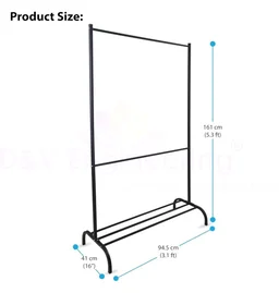 Engineering Heavy-Duty Metal Clothes Rack, Freestanding Garment Rack with Bottom Storage Shelf, Single Rail Clothing Organizer Stand for Bedroom, Entryway & Living Room, 41×94.5×161 cm