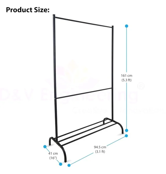 Engineering Heavy-Duty Metal Clothes Rack, Freestanding Garment Rack with Bottom Storage Shelf, Single Rail Clothing Organizer Stand for Bedroom, Entryway & Living Room, 41×94.5×161 cm