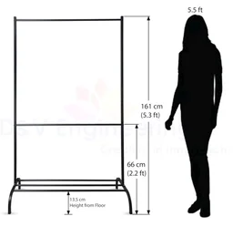 Engineering Heavy-Duty Metal Clothes Rack, Freestanding Garment Rack with Bottom Storage Shelf, Single Rail Clothing Organizer Stand for Bedroom, Entryway & Living Room, 41×94.5×161 cm