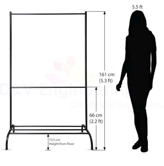 Engineering Heavy-Duty Metal Clothes Rack, Freestanding Garment Rack with Bottom Storage Shelf, Single Rail Clothing Organizer Stand for Bedroom, Entryway & Living Room, 41×94.5×161 cm