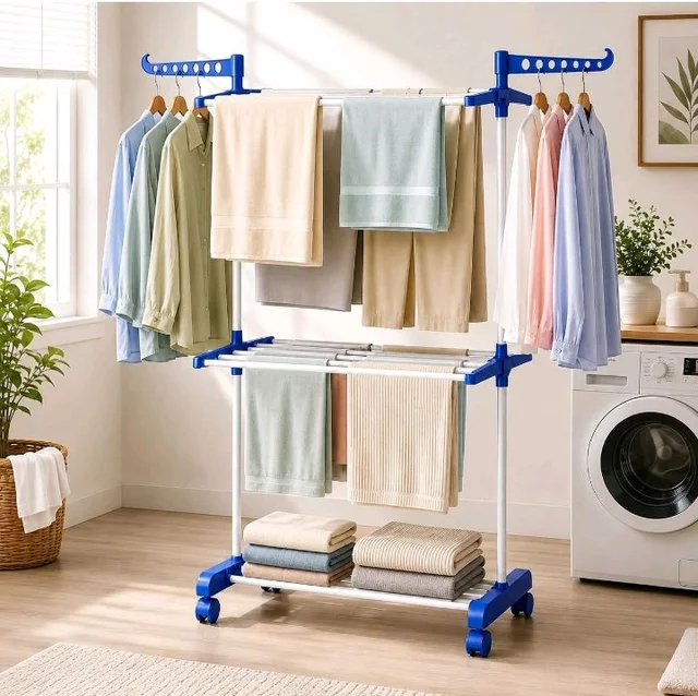 LOFE Steel Floor Cloth Dryer Stand, 2 Tier Foldable, 14 Rods
Cloth Stand For Drying Clothes Foldable | 14 Hanging Rods | Anti-Rust Metal | Indoor & Outdoor | Portable & Space Saving