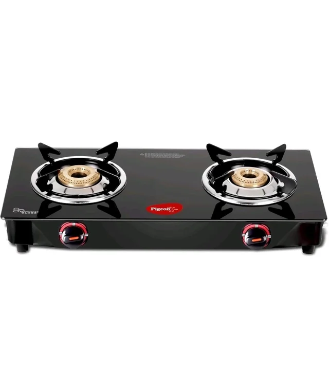 Pigeon Aster Gas Stove 2 Burner with High Powered Brass Burner, Gas Cooktop with Glass Top and Powder Coated Body, black, standard (14266)