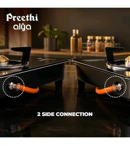 Preethi Alya 2 Burner Glass Top Gas Stove | 5-Year Warranty I 6mm Thermally Toughened Glass I Heavy Duty Brass Burners | Lifelong Free Service IISI Certified - 2 Burner, Black