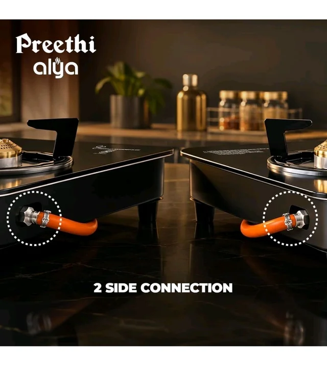Preethi Alya 2 Burner Glass Top Gas Stove | 5-Year Warranty I 6mm Thermally Toughened Glass I Heavy Duty Brass Burners | Lifelong Free Service IISI Certified - 2 Burner, Black