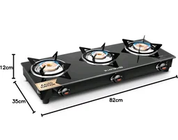Longway Furn Glass Top | 3 Burner Auto Ignition Glass Gas Stove | ISI Certified with 2 Years Warranty (Black) - 3B