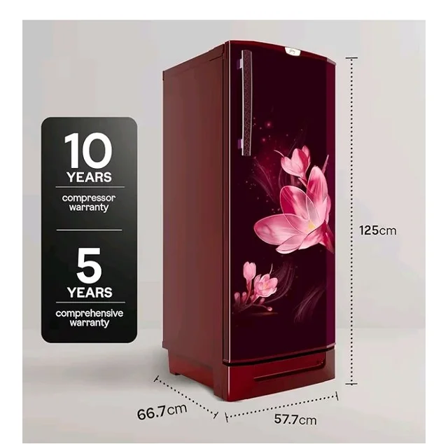 Godrej 185L 4 Star with 5 Years Comprehensive Warranty 24 Days Farm Freshness, Jumbo Vegetable Tray, Dry Storage Drawer, Inverter Technology Single Door Refrigerator (RD 195DN TDI MY WN, Mystic Wine)