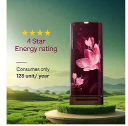 Godrej 185L 4 Star with 5 Years Comprehensive Warranty 24 Days Farm Freshness, Jumbo Vegetable Tray, Dry Storage Drawer, Inverter Technology Single Door Refrigerator (RD 195DN TDI MY WN, Mystic Wine)