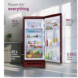 Godrej 185L 4 Star with 5 Years Comprehensive Warranty 24 Days Farm Freshness, Jumbo Vegetable Tray, Dry Storage Drawer, Inverter Technology Single Door Refrigerator (RD 195DN TDI MY WN, Mystic Wine)