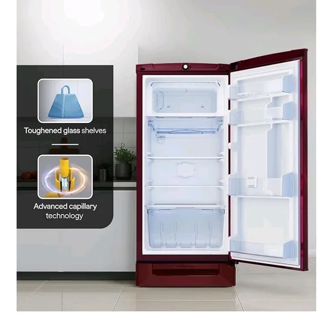 Godrej 185L 4 Star with 5 Years Comprehensive Warranty 24 Days Farm Freshness, Jumbo Vegetable Tray, Dry Storage Drawer, Inverter Technology Single Door Refrigerator (RD 195DN TDI MY WN, Mystic Wine)
