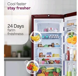 Godrej 185L 4 Star with 5 Years Comprehensive Warranty 24 Days Farm Freshness, Jumbo Vegetable Tray, Dry Storage Drawer, Inverter Technology Single Door Refrigerator (RD 195DN TDI MY WN, Mystic Wine)