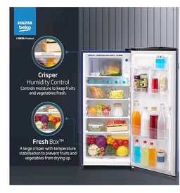 Voltas Beko, A Tata Product 183 L, 2-Star Single Door Direct Cool Refrigerator with Fresh Box Technology (RDC215C / 2S0XER0M0000GO, Hairline Blue)