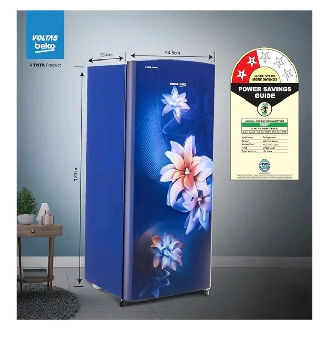 Voltas Beko, A Tata Product 183 L, 2-Star Single Door Direct Cool Refrigerator with Fresh Box Technology (RDC215C / 2S0WBR0M0000GO, Stella Blue)