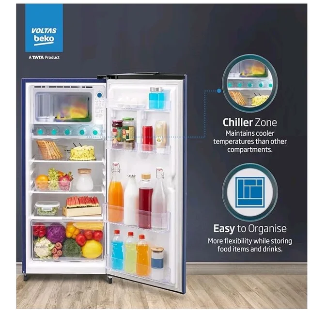 Voltas Beko, A Tata Product 183 L, 2-Star Single Door Direct Cool Refrigerator with Fresh Box Technology (RDC215C / 2S0WBR0M0000GO, Stella Blue)