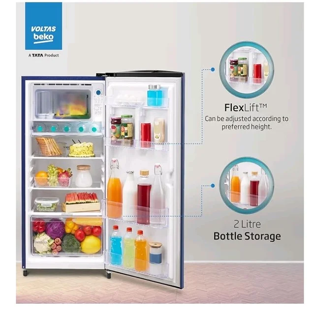 Voltas Beko, A Tata Product 183 L, 2-Star Single Door Direct Cool Refrigerator with Fresh Box Technology (RDC215C / 2S0WBR0M0000GO, Stella Blue)