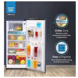 Voltas Beko, A Tata Product 183 L, 3-Star Single Door Direct Cool Refrigerator with Fresh Box Technology (RDC215B / 3S0BFR0M0000GO, Fressia Blue)