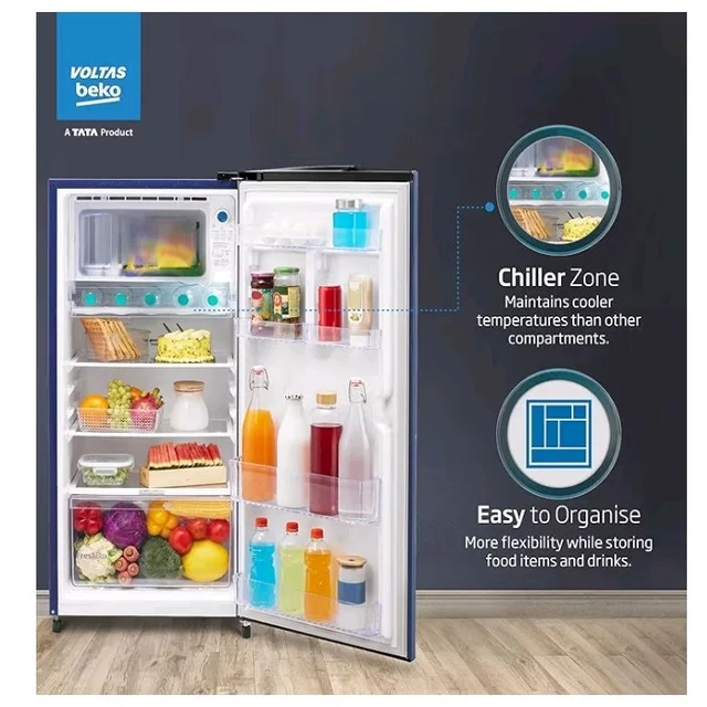 Voltas Beko, A Tata Product 183 L, 3-Star Single Door Direct Cool Refrigerator with Fresh Box Technology (RDC215B / 3S0BFR0M0000GO, Fressia Blue)