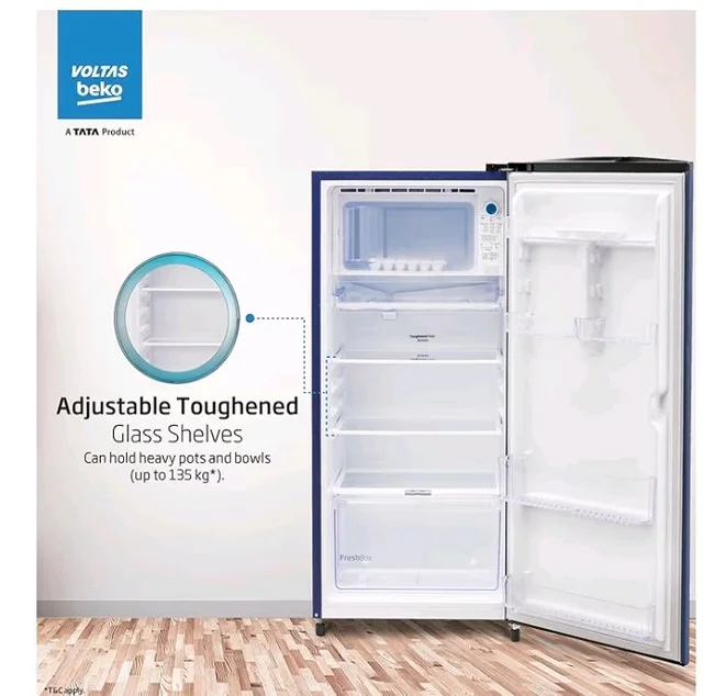 Voltas Beko, A Tata Product 183 L, 3-Star Single Door Direct Cool Refrigerator with Fresh Box Technology (RDC215B / 3S0BFR0M0000GO, Fressia Blue)