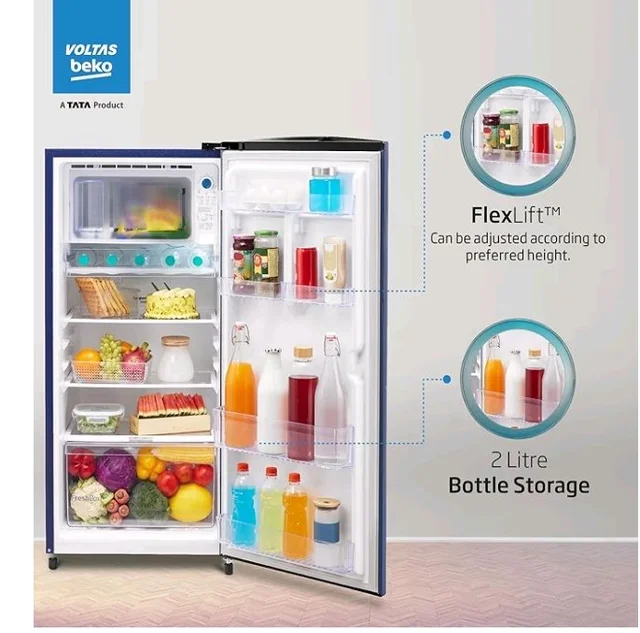 Voltas Beko, A Tata Product 183 L, 3-Star Single Door Direct Cool Refrigerator with Fresh Box Technology (RDC215B / 3S0BFR0M0000GO, Fressia Blue)