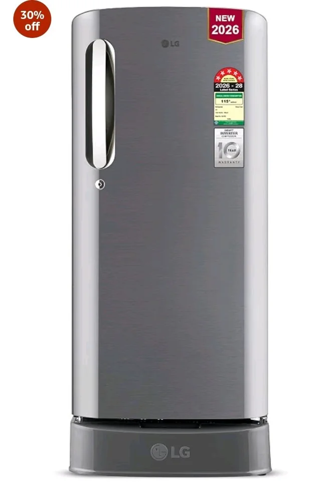 LG 185 L, 5 Star, Smart Inverter, Direct Cool Single Door Refrigerator (GLD1956ZAPZ, Shiny Steel, Base stand with Drawer, Fit Max Chiller Tray & Fast Ice Making)