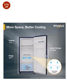 Whirlpool 184 L 2 Star Direct-Cool Single Door Refrigerator (205 WDE CLS 2S SAPPHIRE BLUE-Y, Blue, 2026 Model)