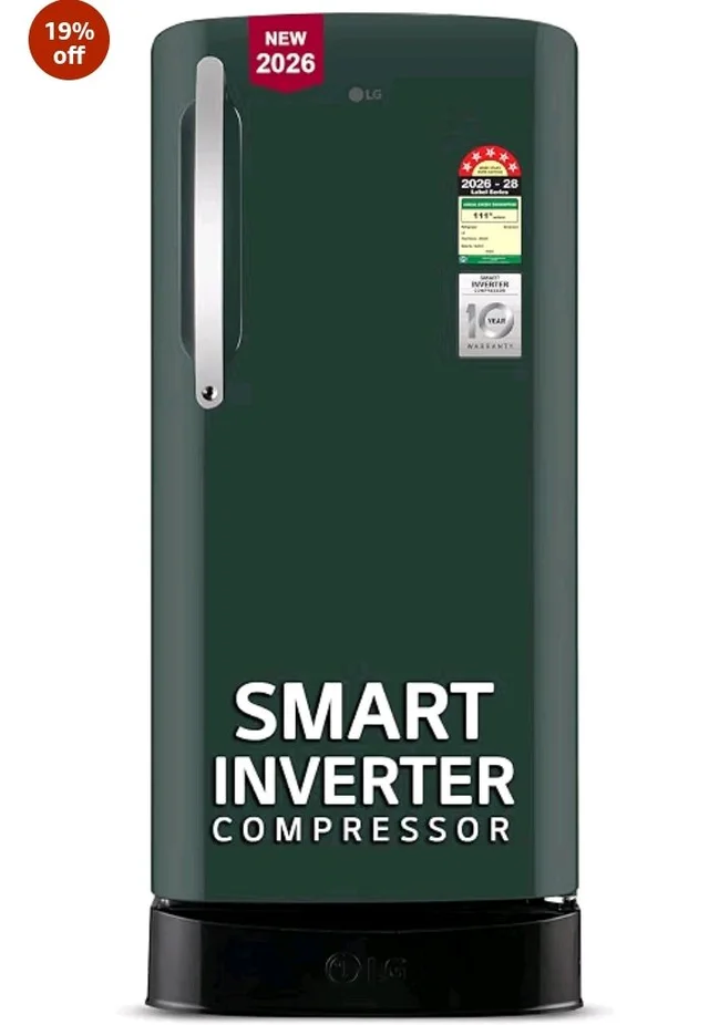 LG 201 L, 5 Star, Smart Inverter, Direct Cool Single Door Refrigerator (GLD2156ZHEG, Emerald Green, Base stand with Drawer)