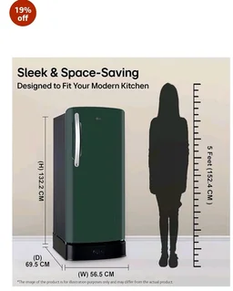 LG 201 L, 5 Star, Smart Inverter, Direct Cool Single Door Refrigerator (GLD2156ZHEG, Emerald Green, Base stand with Drawer)