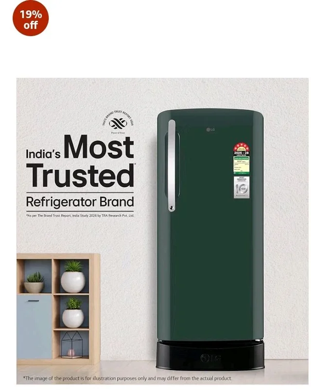 LG 201 L, 5 Star, Smart Inverter, Direct Cool Single Door Refrigerator (GLD2156ZHEG, Emerald Green, Base stand with Drawer)