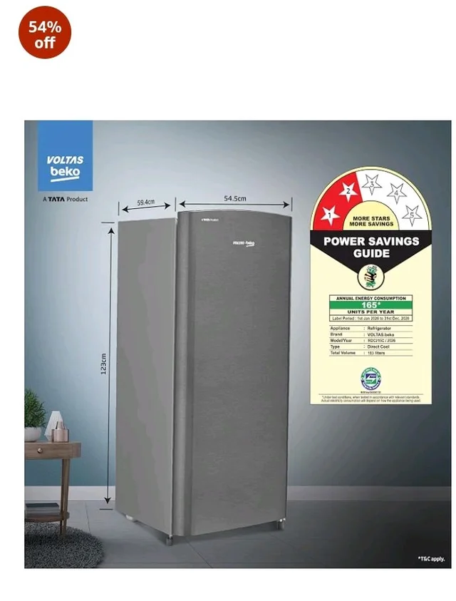 Voltas Beko, A Tata Product 183 L, 2-Star Single Door Direct Cool Refrigerator with Fresh Box Technology (RDC215C / 2S0XIR0M0000GO, Hairline Silver)