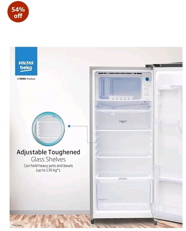 Voltas Beko, A Tata Product 183 L, 2-Star Single Door Direct Cool Refrigerator with Fresh Box Technology (RDC215C / 2S0XIR0M0000GO, Hairline Silver)
