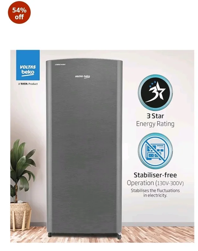 Voltas Beko, A Tata Product 183 L, 2-Star Single Door Direct Cool Refrigerator with Fresh Box Technology (RDC215C / 2S0XIR0M0000GO, Hairline Silver)