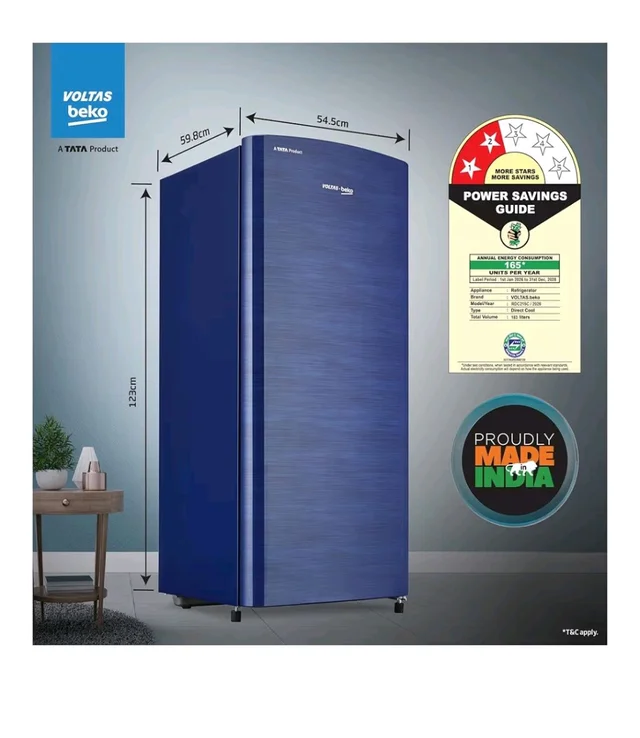 the Voltas Beko Store
3.9
3.9 out of 5 stars
(257)
Voltas Beko, A Tata Product 183 L, 2-Star Single Door Direct Cool Refrigerator with Fresh Box Technology (RDC215C / 2S0XER0M0000GO, Hairline Blue)
