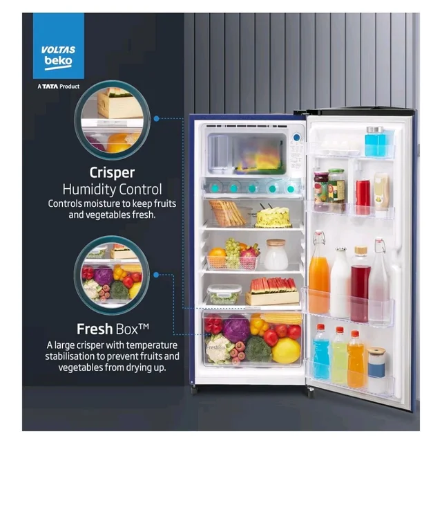 the Voltas Beko Store
3.9
3.9 out of 5 stars
(257)
Voltas Beko, A Tata Product 183 L, 2-Star Single Door Direct Cool Refrigerator with Fresh Box Technology (RDC215C / 2S0XER0M0000GO, Hairline Blue)